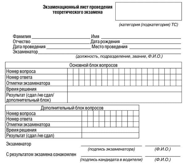 купить лист сдачи теоретического экзамена ПДД в Рославле